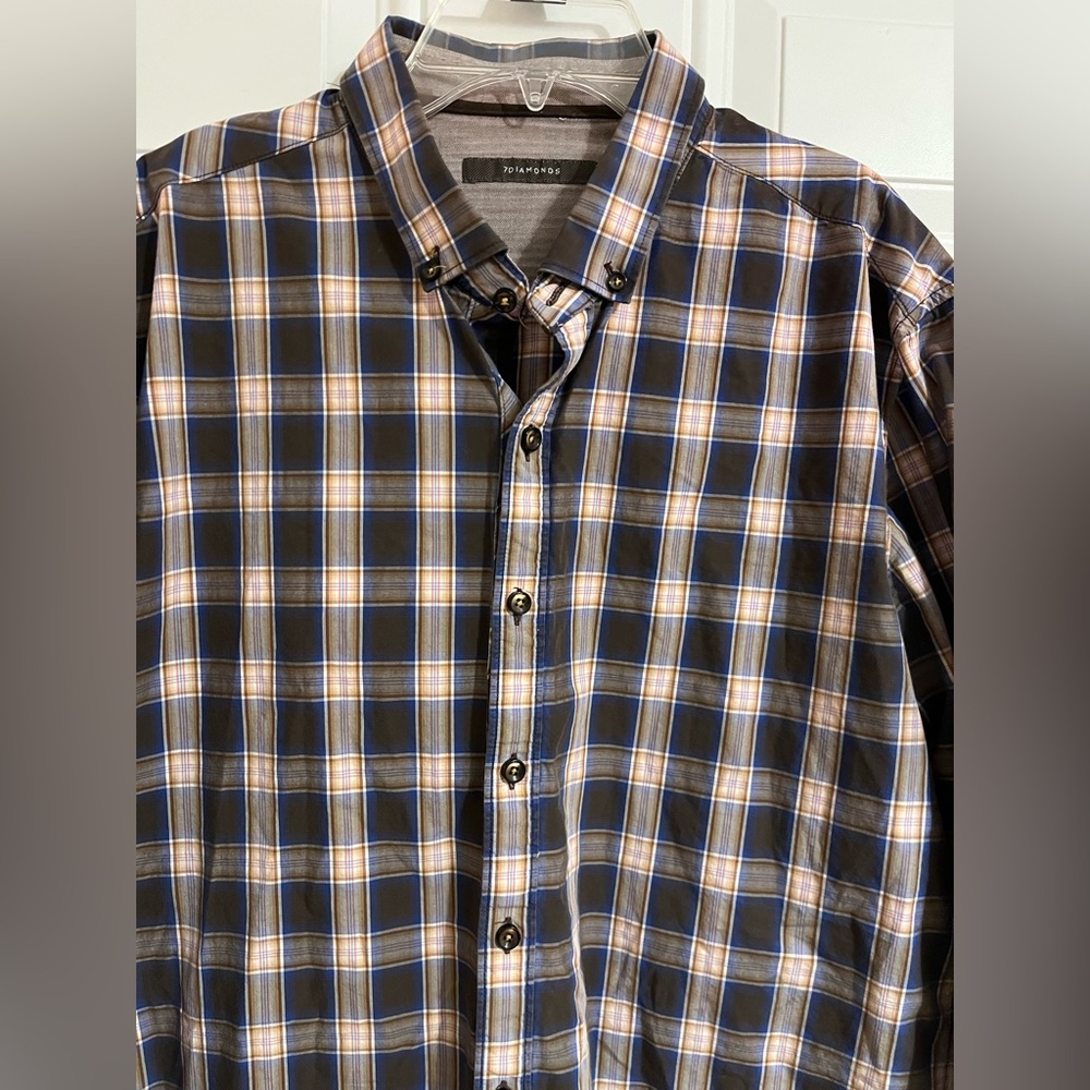 7 Diamonds‎ Shirt Mens Large Button Down Black Gray Plaid Classic Western Cowboy - Picture 3 of 11